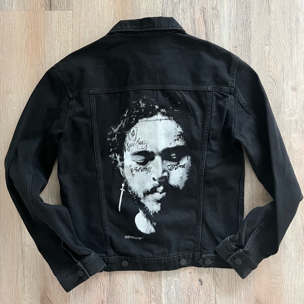 Post Malone Black Denim Jacket with Graphic Print size XS